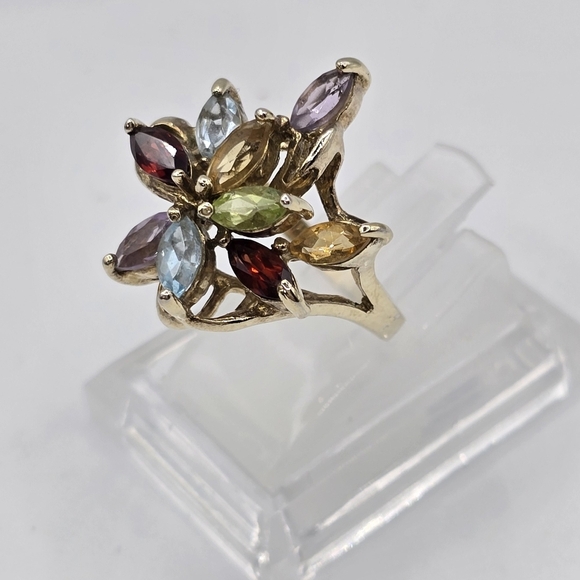 Vintage Gold Plated Sterling Silver Ring Size 7 Real GEMSTONES - Picture 2 of 4